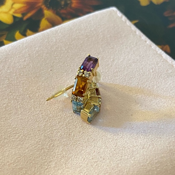 14K Multi Gemstone/Diamonds Earrings - Amethyst, Citrine, Topaz - Picture 9 of 16